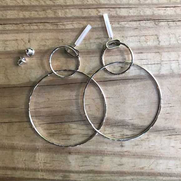 Double Circle Hoop Dangle Earrings Silver - Picture 4 of 5